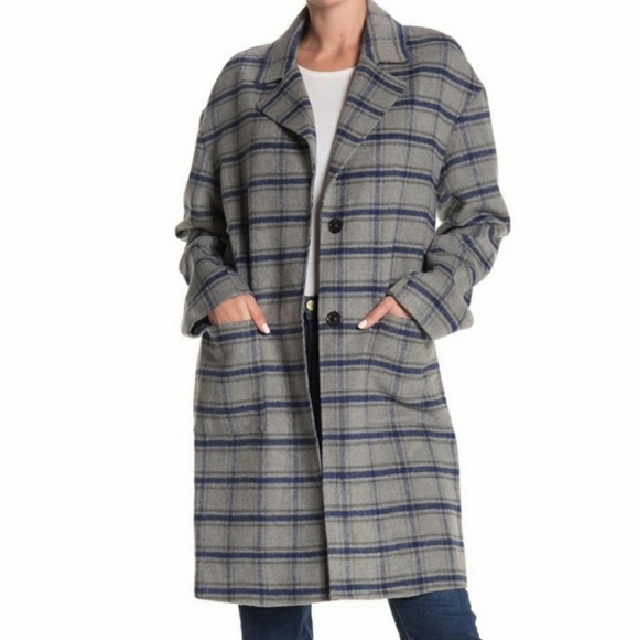 AVEC LES FILLES Grey Blue Plaid Pea Coat XS NWT - Picture 13 of 15